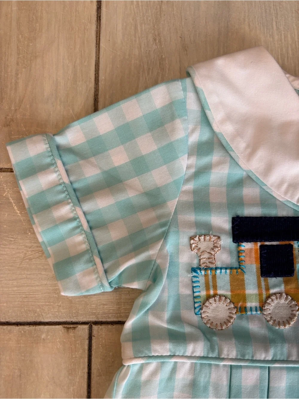 Banana Split Boutique Blue White Pumpkin Train One Piece Romper Fall